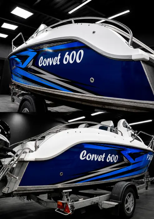 Оклейка лодки Corvet 600 фирменным виниловым дизайном